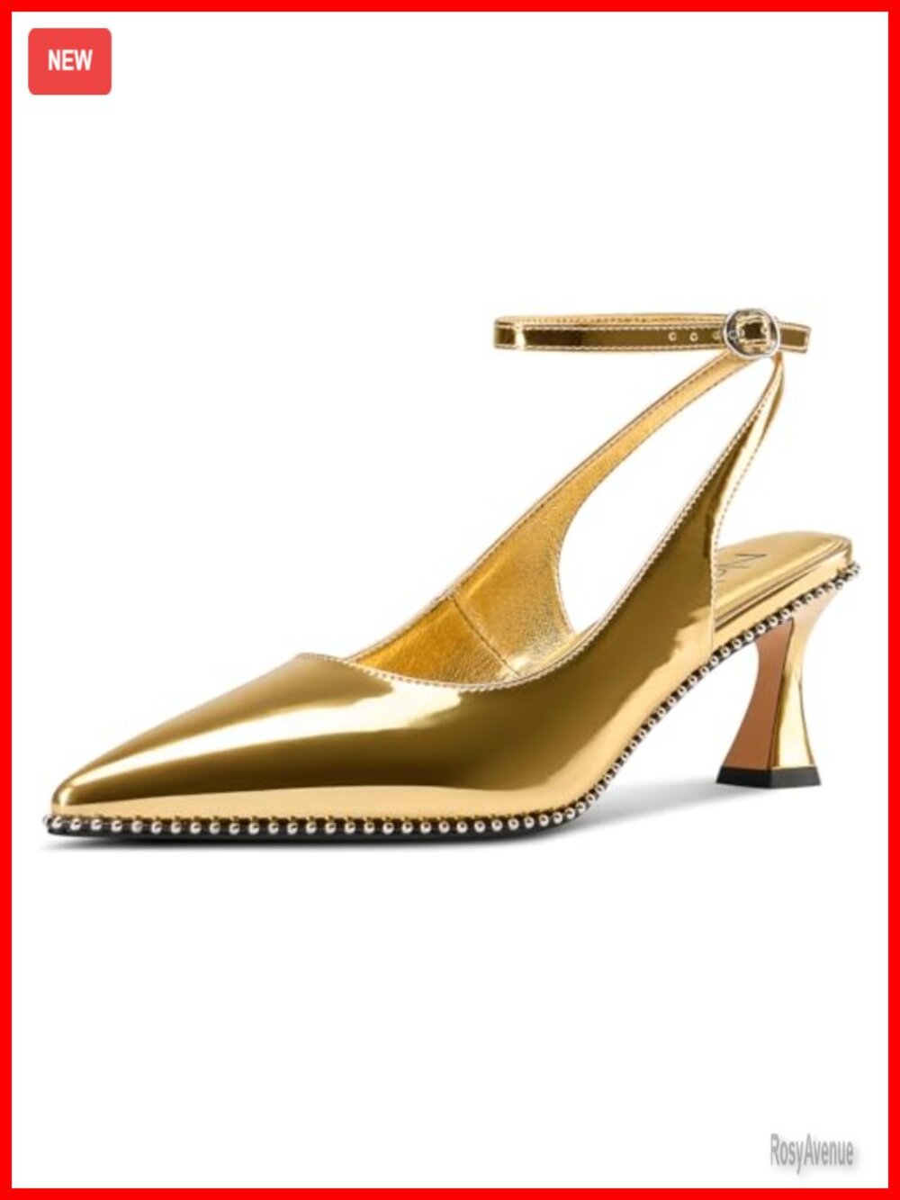 Slingback Heels Beaded Kitten Pumps Pointed Toe Ankle Strap Dress Shoes